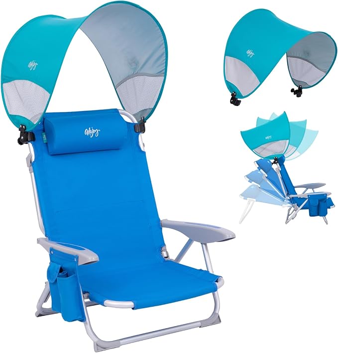 #WEJOY Beach Chair with Canopy Shade Reclining Adjustable 4 Position Lay Flat Lightweight Folding Portable Aluminum Chair with Backpack StrapsPadded headrest Heavy Duty 400lbs Lawn Chair for Beach