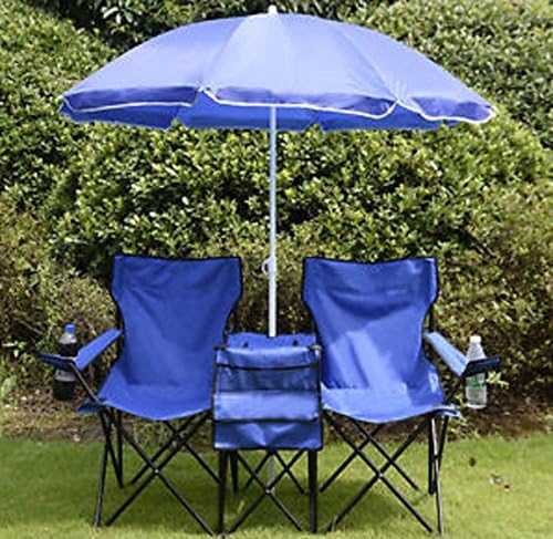 Portable Folding Picnic Double Recline Chair Umbrella Table Cooler Beach Camping Chair Stadium Seat