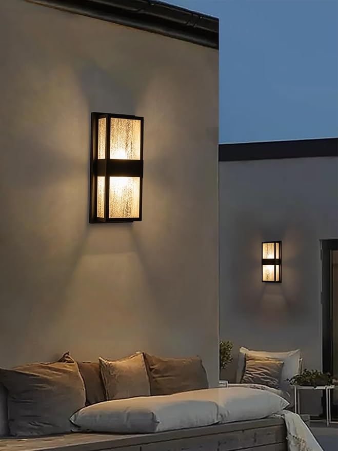 Modern Outdoor Lights Fixture Led Wall Lights Indoor Black Exterior Wall Sconce for House with Seeded Glass 12W Outside Front Porch Light Outdoor Wall Mount Patio Lights for Garage Yard