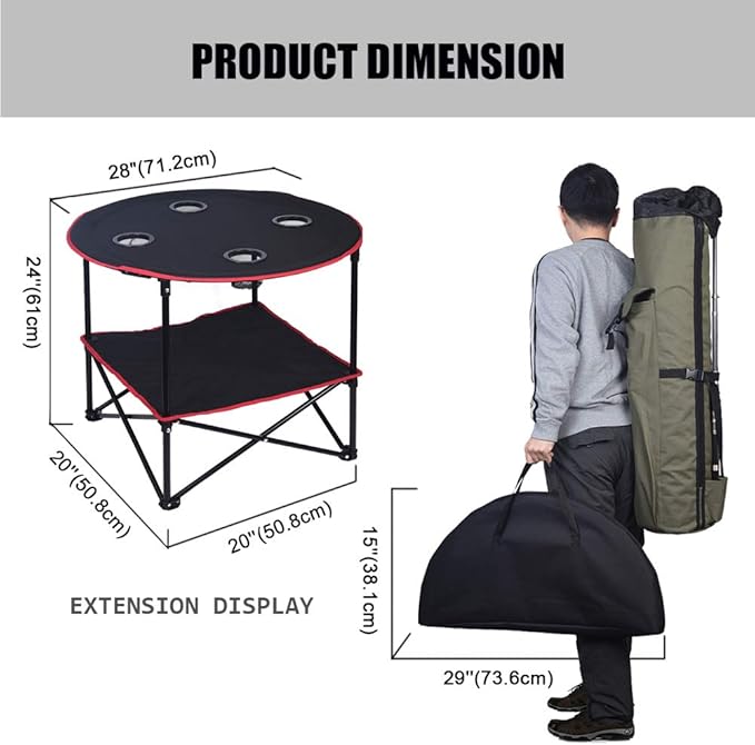 LEADALLWAY Camping Table Folding Picnic Table with 4 Cup Holders and Carrying Bags Collapsible Canvas Portable Tables Folding for BBQ Outdoor Fishing | 4 Cup Holders Carrying Bags Collapsible BBQ