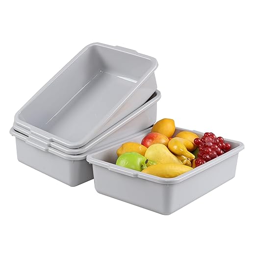 4-Pack Commercial Bus Tub Box 8 L Small Dish Pans for Washing Dishes Grey