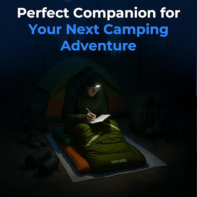SereneLife Backpacking Sleeping Bag Camping Gear-Double Sleeping Bag For Adults/Teens W/2 PillowsBag-Outdoor Lightweight Weather Proof Sleeping Bags For CampingBackpackingHiking-SereneLife SLSBX9