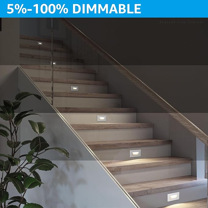 LEONLITE White 5CCT 120V LED Step Lights 3.5W 150LM 5%-100% Dimmable Horizontal Stair Lights Indoor Outdoor Wet Location CRI90+ &amp ETL 2700K/3000K/3500K/4000K/5000K Aluminum Pack of 3