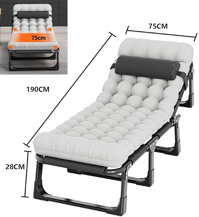 Folding Bed with Mattress - Portable Camping Cot for Adults 4 Adjustable Positions for Indoor/Outdoor Use Ideal for Guest Beds and Beach Vacations (190 * 75 * 28cm)