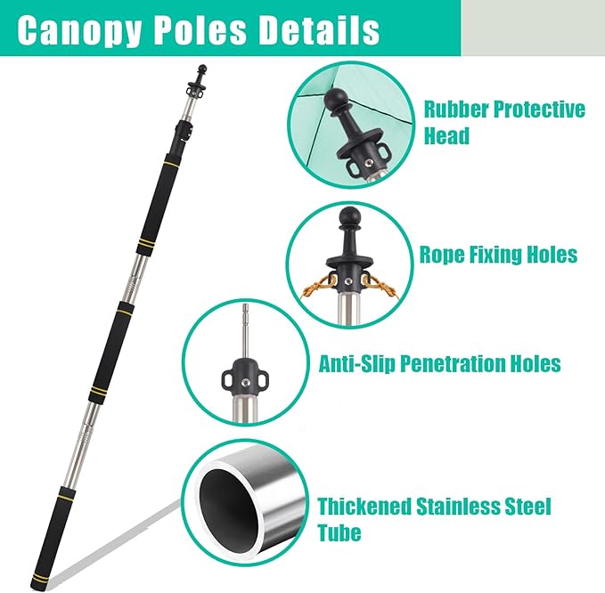 Tarp PolesTent Poles Set of 2 2Ft to 6Ft Replacement Canopy Poles Heavy Duty Telescoping Tent Poles for Tarp Outdoor Camping Awning Poles Adjustable Sturdy Durable Shade Cloth Poles