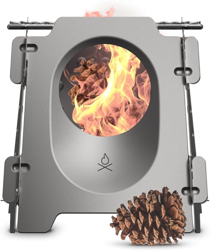 Überleben | Stöker Wood Burning Camping Stove – 18oz Flatpack Stainless Steel Wood Stove for Backpacking Hiking &amp Outdoor Cooking – Portable Folding Camping Essentials (Bead-Blasted)