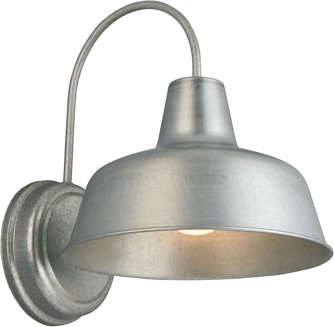 Design House Mason Farmhouse Gooseneck Barn Light Outdoor Exterior Porch or Patio Wall Light Fixture Galvanized Gray Paint 8 Inch Diameter 1-Pack 520965