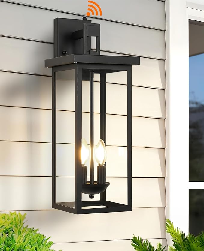 tewei 22 Inch Large Outdoor Wall Lights Dusk to Dawn Outdoor Lighting Fixtures Black Modern Porch Light Outdoor Wall Sconce Lantern Outside Lights for House Garage 1 Pack