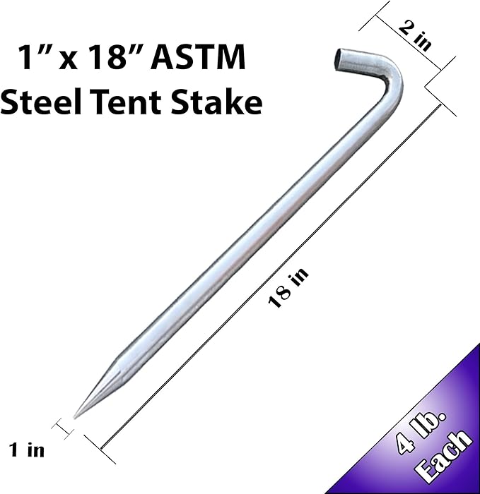 Moose Supply Steel Tent Stakes Heavy Duty Ground Stake Metal Stakes to Anchor Commercial Inflatables Outdoor Camping Canopy Fence Garden Tent Accessories 1 Diameter x 18 Length 10 Pack
