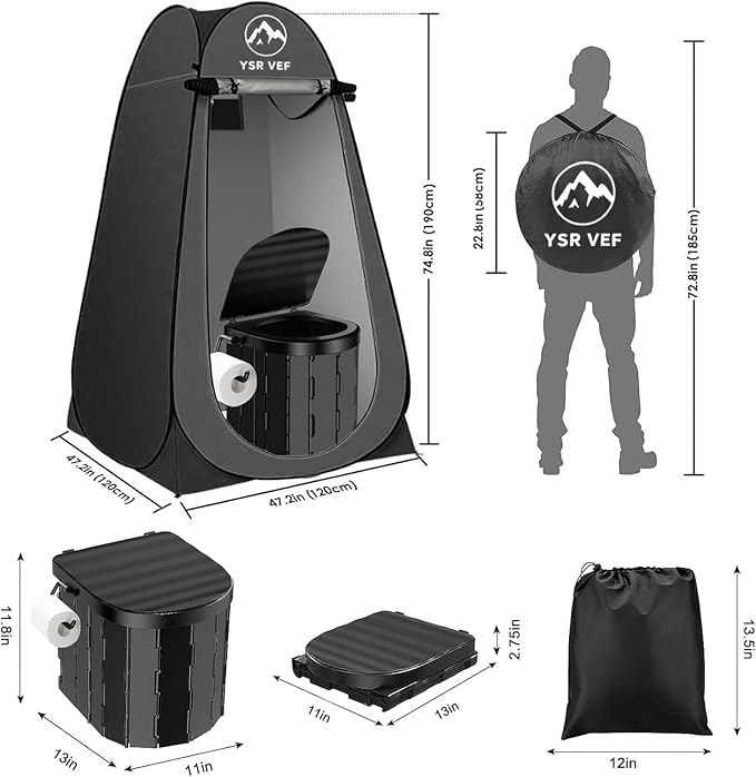 Portable Toilet Kit Camping Toilet with Pop-Up Privacy Tent and Poo Gel Toilet Bags Washable Portable Outdoor Showers Changing Rooms