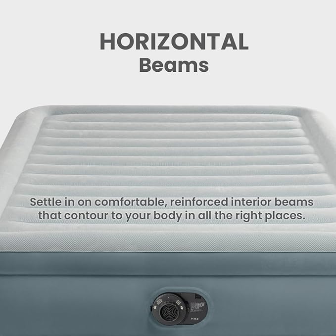 Intex 64823ED 18in Queen Dura-Beam Premium Comfort Inflatable Air Mattress with Built in Pump for Travel and Camping 600lb Weight Capacity