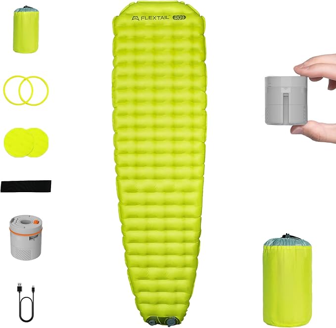 FLEXTAILGEAR Portable Sleeping Pad with Electric Air Pump 9.4 R-Value Self Inflating Sleeping Pad Ultralight Air Mattress for Camping Backpacking Hiking Travel