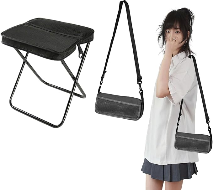 Foldable Backpack Stool a Portable Stool for Mountaineering and Hiking Equipped with Adjustable Shoulder Straps Supporting Crossbody or Handheld use for Outdoor travel Camping Parties (Black)