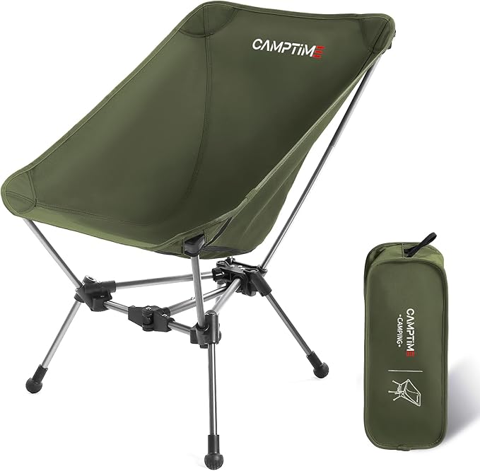 Portable Camping Chair Lightweight Compact Backpacking Chair with Side Pocket Wide Seat Folding Chair for Camping Hiking Beach - Supports 330Lbs Green