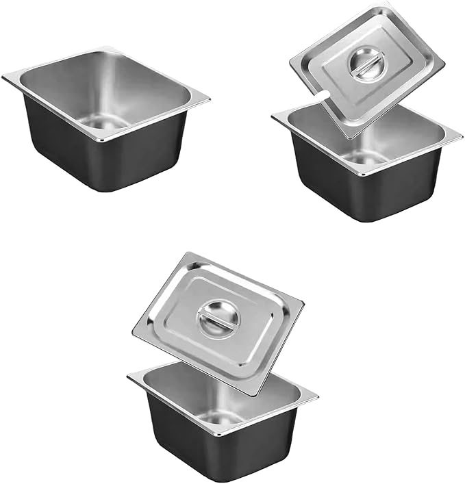 Stainless Steel TubCommercial Grade Stainless Steel Half Size Food Pan with Lid Food Preparation Tub for Kitchen Storage and Organization