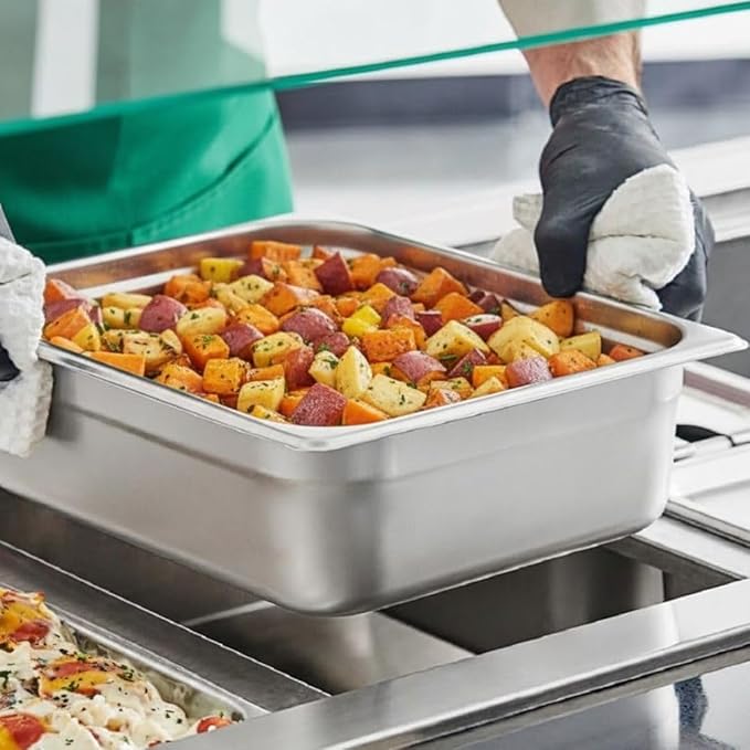 Soro Essentials- Half Size 4 Deep Stainless Steel Anti-Jamming Steam Table Pan 22 Gauge- Chafer Food Pan Stackable Anti-Jam Steam Pan for Hotel Restaurant Supplies Party Buffet Event Catering