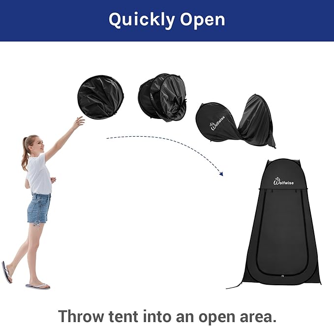 Wolfwise Pop Up Shower Tent Portable Instant Changing Tent with Ventilation Window &amp Carry Bag Privacy Bathroom Toilet for Beach Camping &amp Outdoor Width 47  Height 75  Black