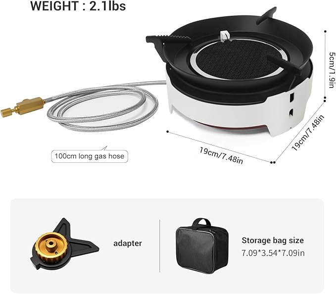 Camping Stove 3600W Portable Backpacking Stove with Piezo Ignition Fuel Canister Adapter Windproof Gas Stove for Camping Hiking Outdoor Cooking