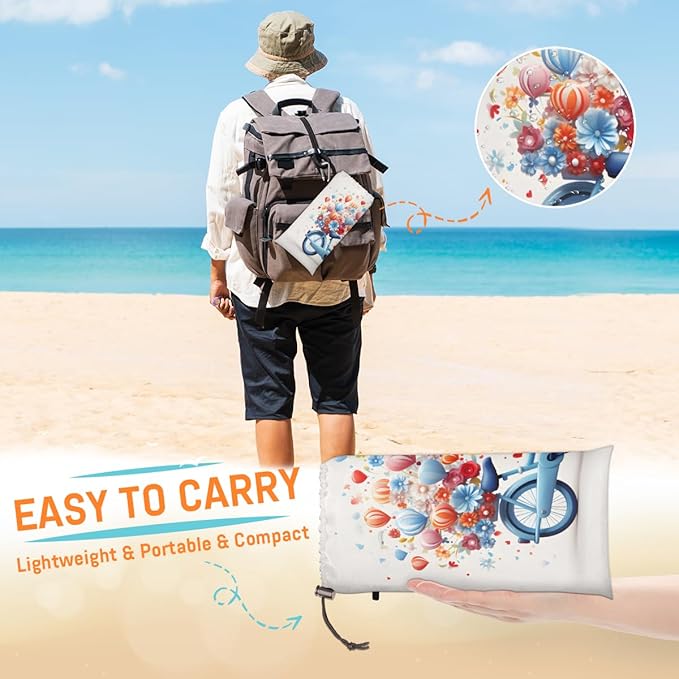 Waterproof Sandproof Beach Blanket 59''×68'' Pedal Car Polyester Outdoor Picnic Blanket with 4 Stakes &amp Storage Bag for BeachCampingVacation Hot-air Balloon