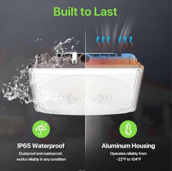 Glitgate LED Canopy Light with Motion Sensor: 100W/80W/60W Adjustable Outdoor Commercial Canopy Light IP65 Waterproof LED Ceiling Fixture for Gas Station Carport Parking Garage Warehouse