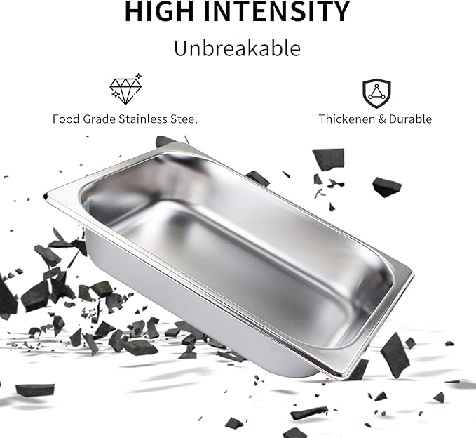 6 Pack Half Size Hotel Pans 1/2 Size Steam Table Pan 2.5 Inch Deep Commercial Stainless Steel Pan for Food Catering Pan for Hotel Buffet Restaurant and Party