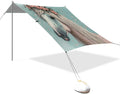 Grey Horse with Floral Beach Tent Sun Shelter 9.2' x 10.5' Beach Canopy with 4 Sandbags 4 Stability Poles Sand Shovels - Tent Canopy for Beach Camping Fishing Picnics