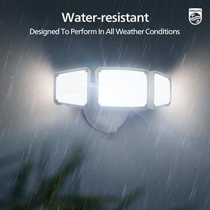 Philips 72W 7400LM LED Flood Lights Outdoor Dusk to Dawn Aluminum Security Lights 3 Adjustable Heads Wall Mount 5000K Daylight Waterproof for Yard Garage