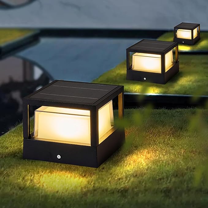 Solar Post Light Dusk to Dawn Solar Lamp Post Light Ip65 Waterproof Pillar Lights Outdoor 6.3 3000k Aluminum for Garden Patio Yard Decoration Up to 12 Hours Black