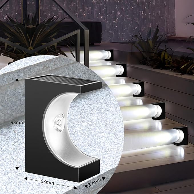 Solar Stair Lights Solar Step Lights Outdoor Waterproof IP65 Outdoor Light Decor for Garden Stair Deck Front Step Front Porch and Patio (White Light Type-C -6Pack)