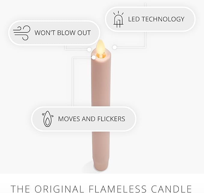 Luminara Flameless Candle Taper (1 x 9.5) Melted Top Real Wax Unscented Remote Ready Timer (Dusky Rose)