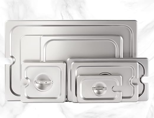 CURTA 6-Pack Full Size Slotted Steam Table Pan Covers with Handle NSF Certified 18/8 Stainless Steel Hotel Pan Lids for Catering Buffet Restaurant Commercial Kitchen Dishwasher Safe