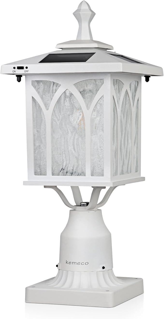 Kemeco ST4328Q-W Solar Post Light Outdoor Cast Aluminum White Fixture with 3 Inch Pire Mount for Pole Pillar Yard Garden Landscape Entryways Décor