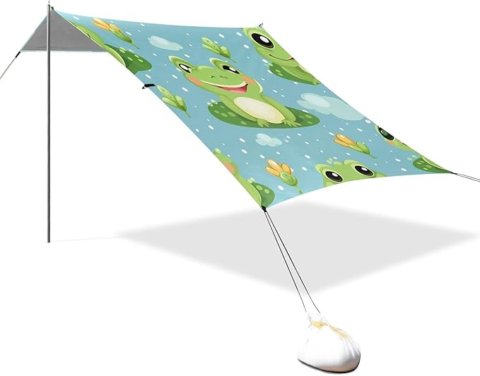 Cute Funny FrogCamping Sun Shelters 9.2 x 10.5 FT Beach Canopy Tent Sun Shade with Carrying Bag for Camping Trips Fishing Backyard Fun or Picnics 21340140