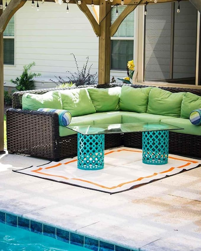 Mountain Mat 5x7 Orange RV Patio Mat – Extra Thick 5mm Recycled Poly Rug – Heavy-Duty Waterproof Reversible – Premium Mat for Camping Deck Patio Beach (Orange NO Carry Bag 5'x7')