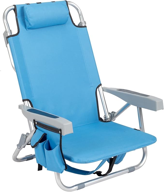 Folding Beach Chair Oxford Cloth Beach/Outdoor Picnic Camping Game Adjustable Lightweight Space Saving Blue