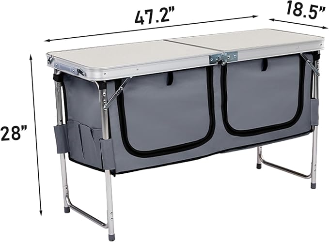 Outdoor Folding Camping TableAluminum Foldable Table with Adjustable Legs &amp Storage OrganizerLightweight Camping Kitchen Table for Outdoor Travel BeachBackyards BBQ Party and Picnic (White)