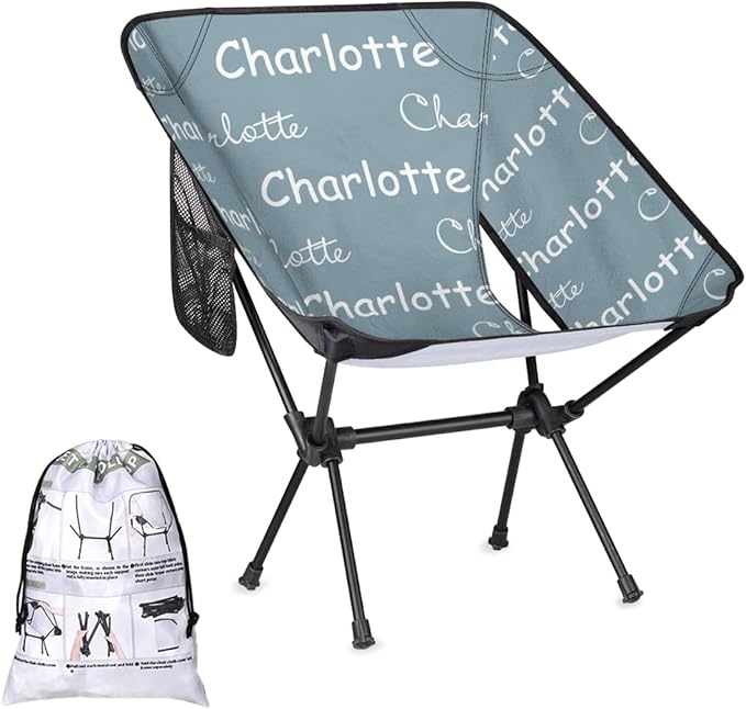 Custom Camping Chair Personalized Portable Backpacking Chair with Name Lightweight Folding Chair for Beach Hiking Grey Blue