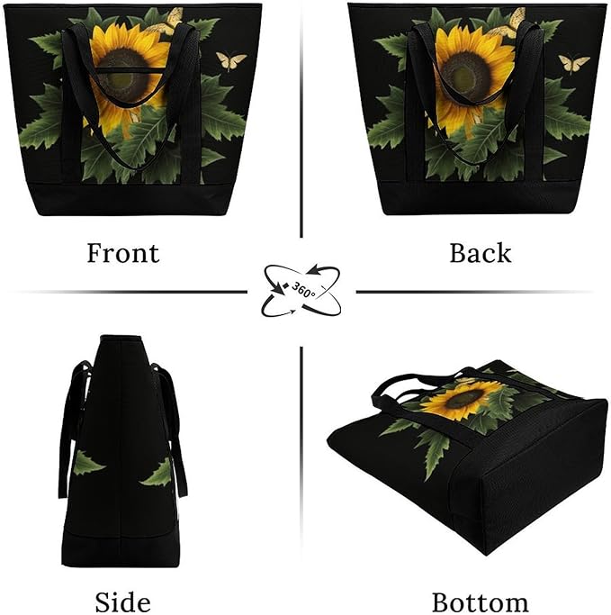 Insulated Shopping BagLarge Reusable Cooler Bags Weed with Sunflower Printed Foldable Shopping BagTravel Waterproof Shoulder Bag