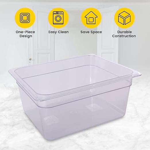 6-Pack 6-Inch Deep Clear Polycarbonate Food Pans - Half Size Commercial Hotel Pans (12.8 x 10.4) 9.4 Qt Capacity NSF Certified for Restaurants Hotels &amp Catering