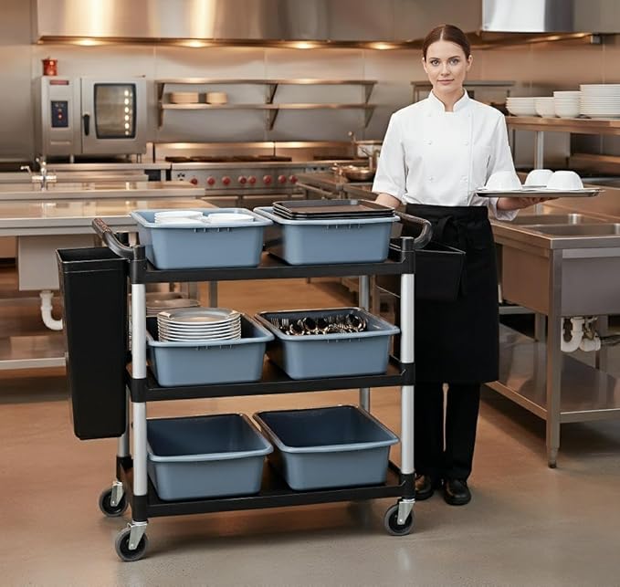 Commercial Products Standard Bus Box/Utility CartGray Large Bus Tub Plastic Heavy Duty Restaurant Wash Basin/Dish Washing Tub for Kitchen Organization/Storage (THX82)