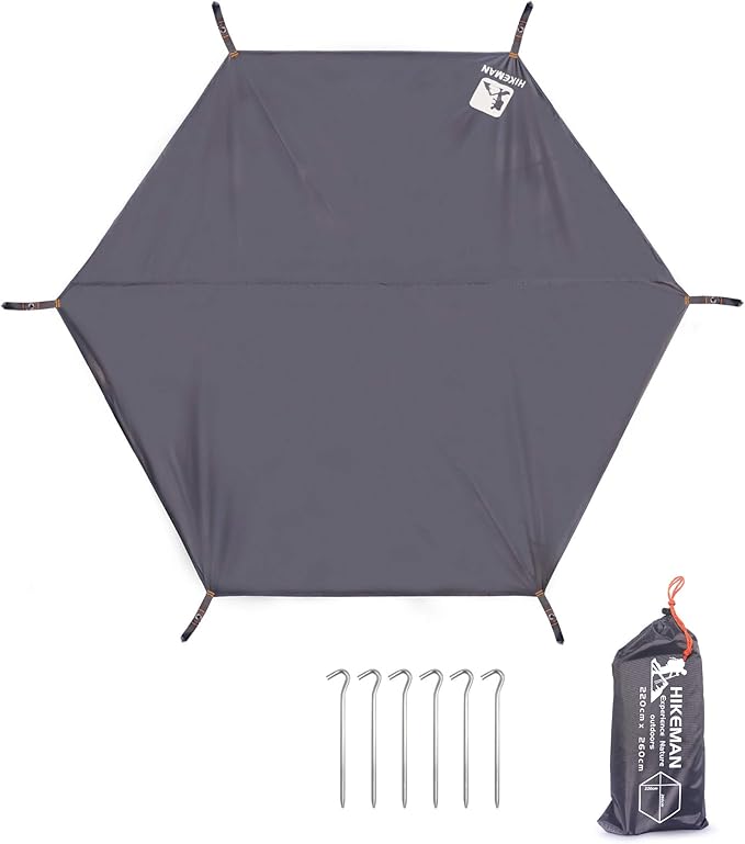 Hikeman Hexagonal Tent Footprint1-4 Person Ultralight Waterproof Tent Tarp Ground Sheet Mat with 6 Tent Stakes for Camping Hiking Picnic Backpacking(L)