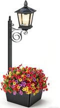 2 in 1 Outdoor Flower Pots 35” Solar Lamp Post Light with Planter Metal Pole &amp IP65 Waterproof Freestanding Outdoor Planters Decorative Solar Lamp for Outside Front Door Yard 1-Pack