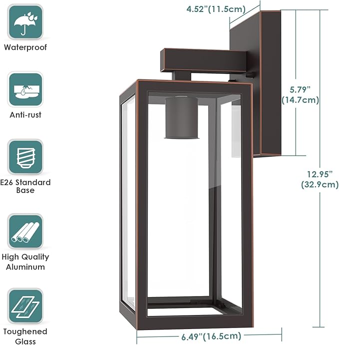 MAXvolador Outdoor Wall Lantern Exterior Waterproof Wall Sconce Light Fixture Oil Rubbed Bronze Anti-Rust Mount Light Glass E26 Porch Patio Lighting