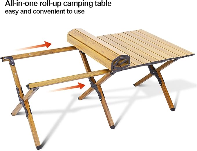 Folding Camping Table Roll-Up Folding Table with Carry Bag Portable Aluminum Picnic Table Low Height Beach Table for Outdoor Use Travel BBQ &amp Hiking Easy Assembly (Natural)