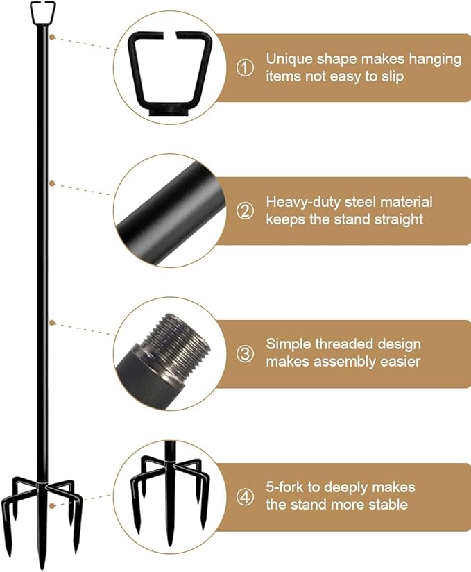 Queension 10FT Plug Floor String Light Poles for Outdoor String Lights for Garden Backyard Patio Lighting Stand for Parties Bistro &amp Weddings 2 Pack