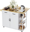 Rolling Kitchen Island Cart with Drop Leaf – 2-Door Cabinet 2 Drawers 3-Tier Spice Rack Towel Holder Bar Table – Ample Storage Utility Cart for Home or Dining Room – Pearl White