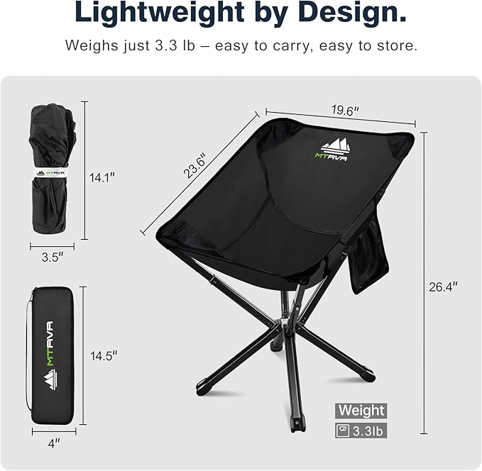 Lightweight Folding Camping Chair — Compact One-Piece Design Quick Setup Stable Aluminum Frame Portable Chair for Travel Hiking &amp Short Outdoor Breaks