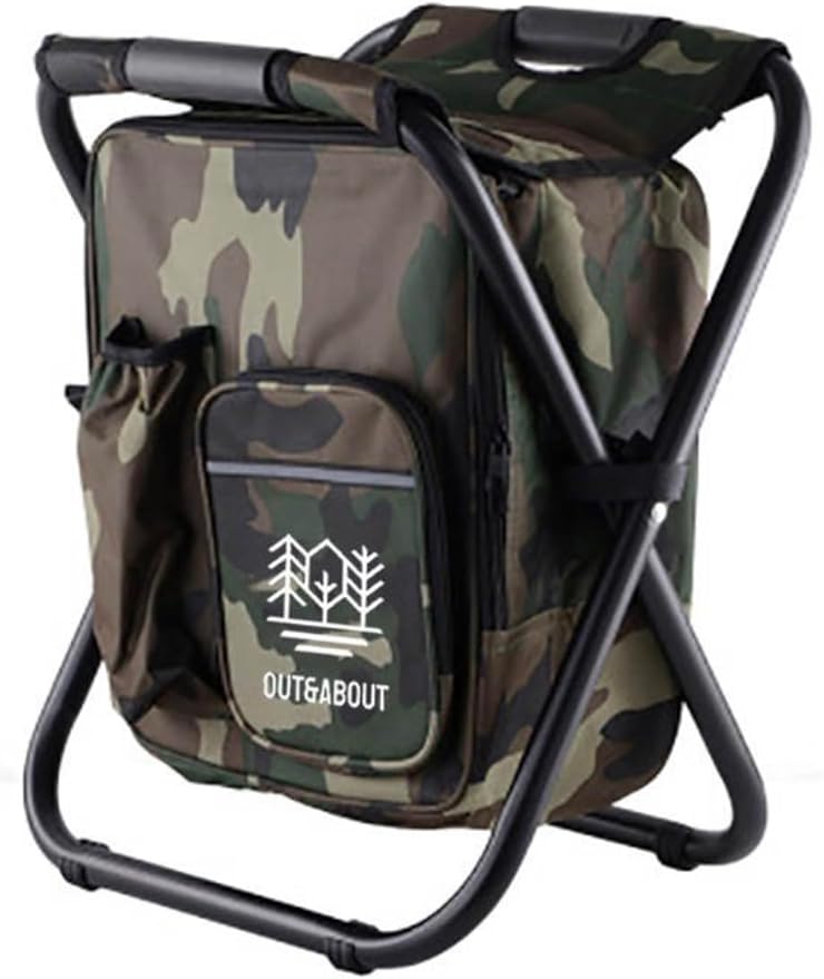 Out&ampAbout 3-in-1 Backpack Stool Cooler Chair 400 LBS Max Load Portable Folding Fishing Cooler Stool - Camo