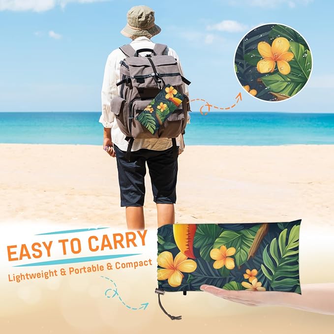 Waterproof Sandproof Beach Blanket 59''×68'' Animal Toucan Polyester Outdoor Picnic Blanket with 4 Stakes &amp Storage Bag for BeachCampingVacation