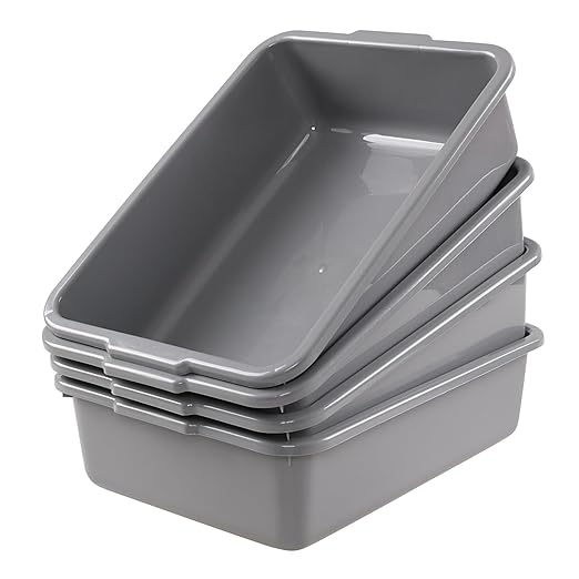 Ramddy 8 L Food Service Commercial Bus Tubs 4 Packs Small Rectangle Wash Basin Dishpan Grey
